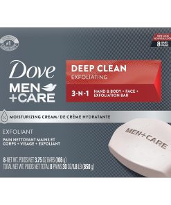 Dove Men+Care Men's Bar Soap Deep Clean 8 Bars More Moisturizing Than Bar Soap Effectively Washes Away Bacteria, Nourishes Your Skin 3.75 oz