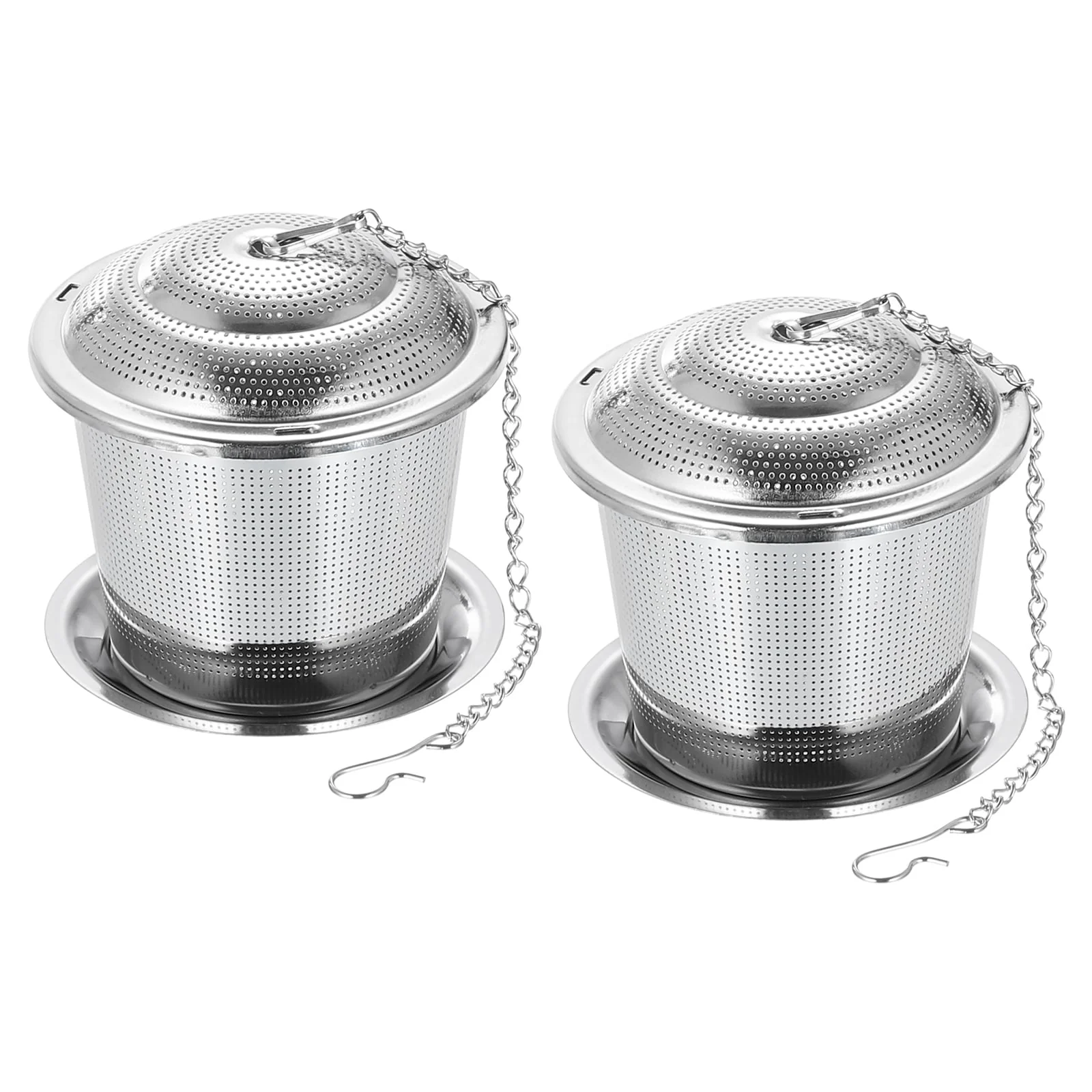 2 Pcs Tea Infuser Filter with Lid, Drip Tray, Chain, Tea Strainer