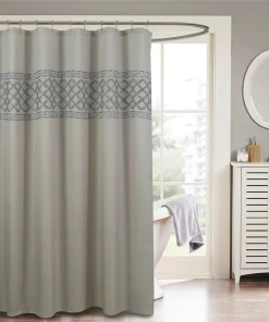 Juno Geometric Embroidered Canvas 13-Piece Shower Curtain Set