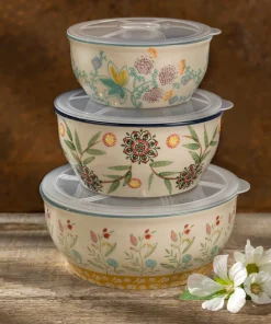 Euro Ceramica Ella 3 Piece Assorted Storage Bowls Set with Lids - Set of 3 with Lids