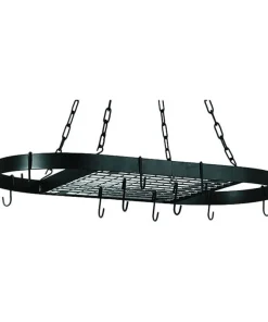 Daily Boutik Oval Hanging Pot Rack with Chains and 2 Hooks in Matte Black - 2" x 33" x 17"