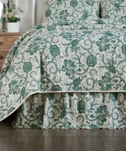 Dorset Green Floral Queen Bed Skirt 60x80x16