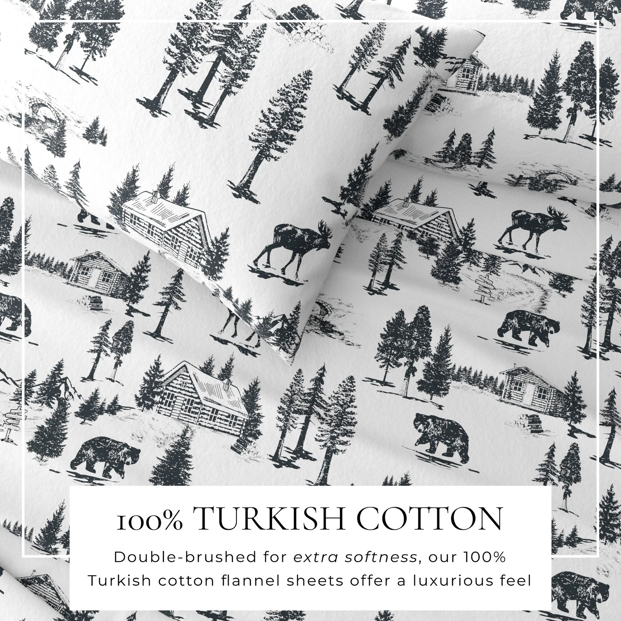Linery & Co. Turkish Cotton Double-Brushed Printed Flannel Bed Sheet Set