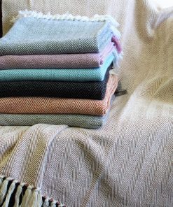 Fabstyles Herringbone Stripe Cotton Throw Blanket With Fringes