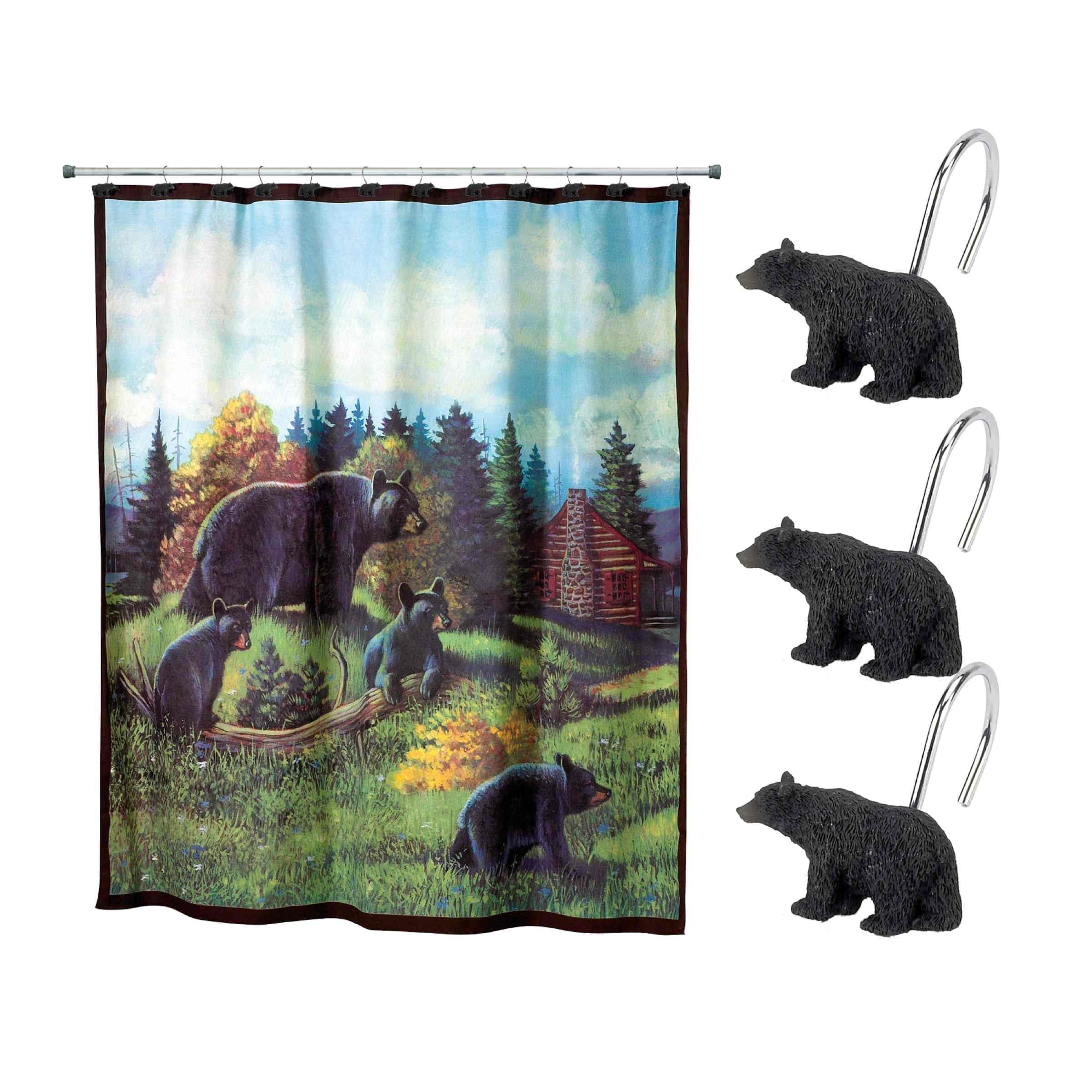 Avanti Linens Black Bear Lodge Shower Curtain & Hook Set