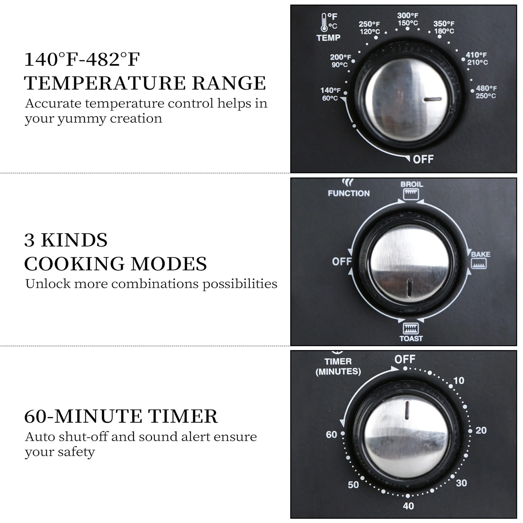 20L Black Stainless Steel Compact Toaster Oven-1200W