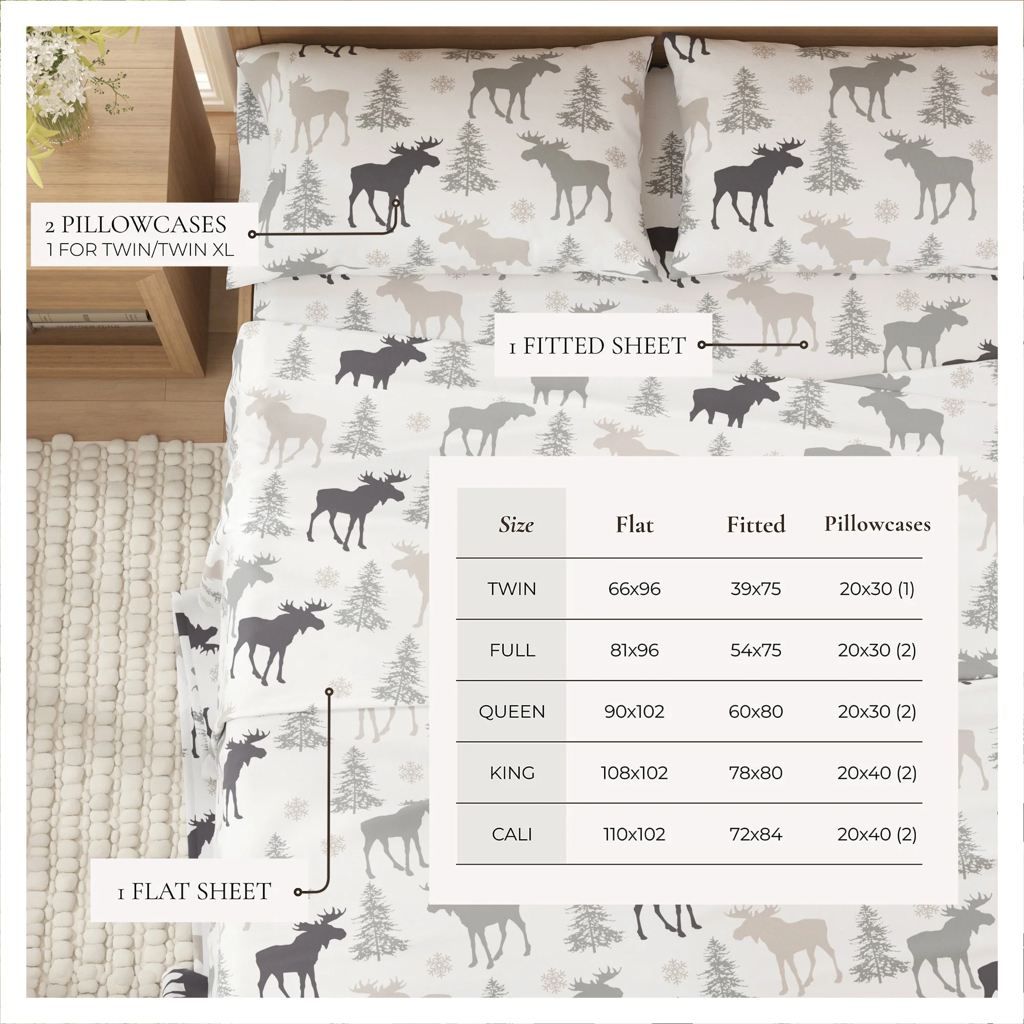 Linery & Co. Turkish Cotton Double-Brushed Christmas Flannel Bed Sheet Set