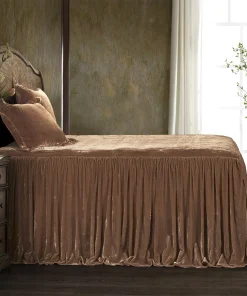 HiEnd Accents Stella Faux Silk Velvet Ruffle Skirt 3 Piece Bedspread Set with Pillow Shams