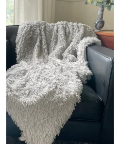 Laurel & Mayfair Grey Shaggy Faux Fur Throw, 50x60"