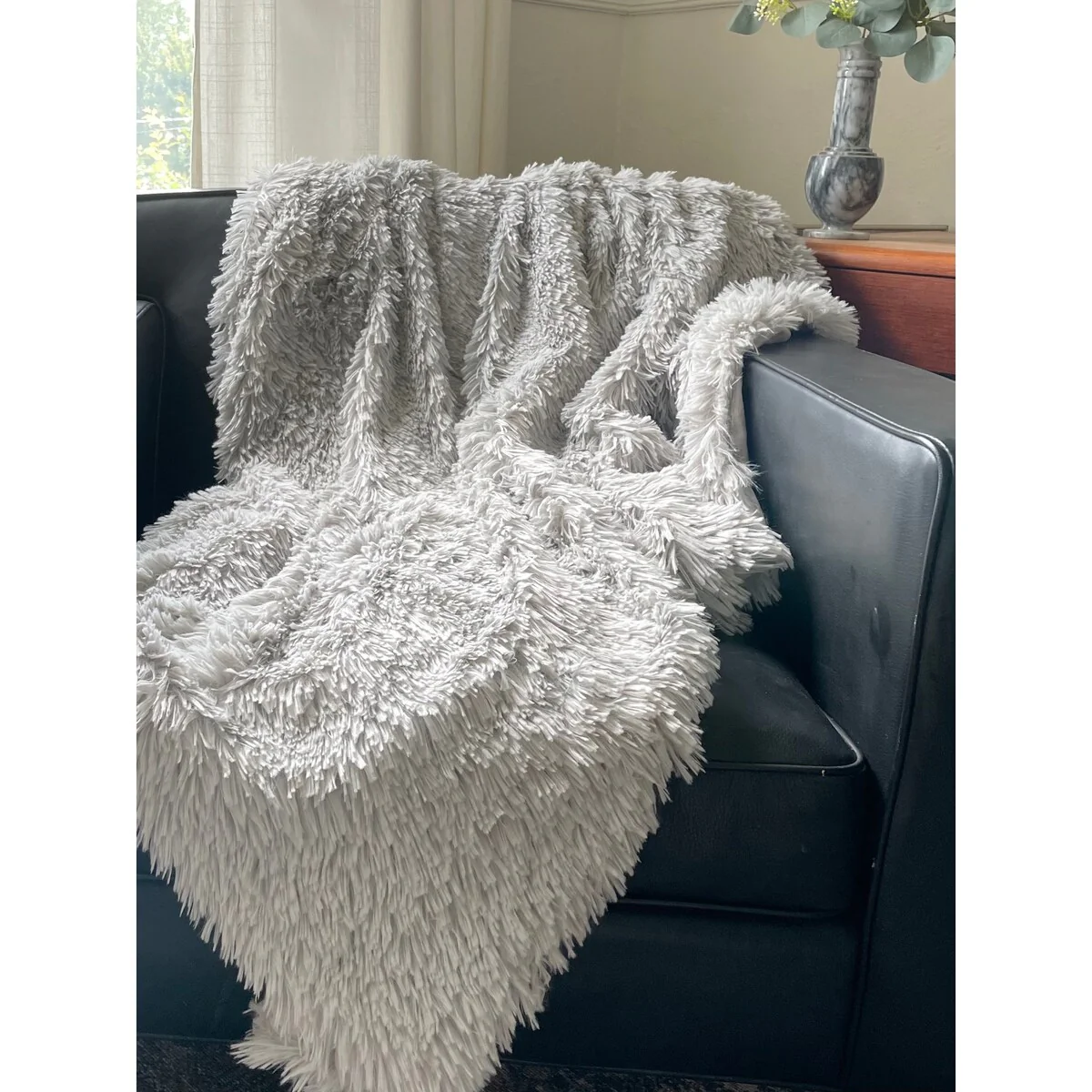 Laurel & Mayfair Grey Shaggy Faux Fur Throw, 50x60"