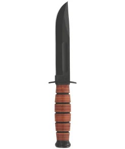 KA-BAR 5.25" Fixed Blade USMC Short Knife w/ Sheath - Brown