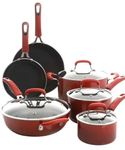 Kenmore Elite Andover 10Pc Nonstick Aluminum Cookware Set Red Gradient