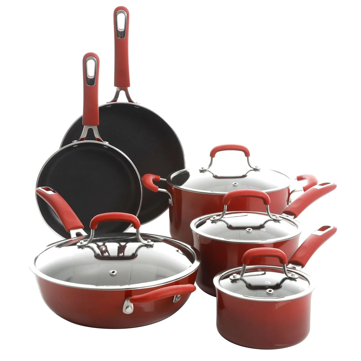 Kenmore Elite Andover 10Pc Nonstick Aluminum Cookware Set Red Gradient
