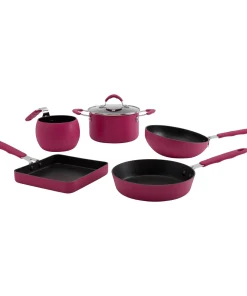 Denmark 5PC Aluminum Non-Stick Complete Mini Cookware Set with Silicone Handles - Fuschia