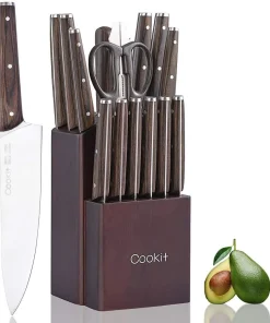Kitchen Knife Sets 15 Piece Knife Sets with Block - Espresso