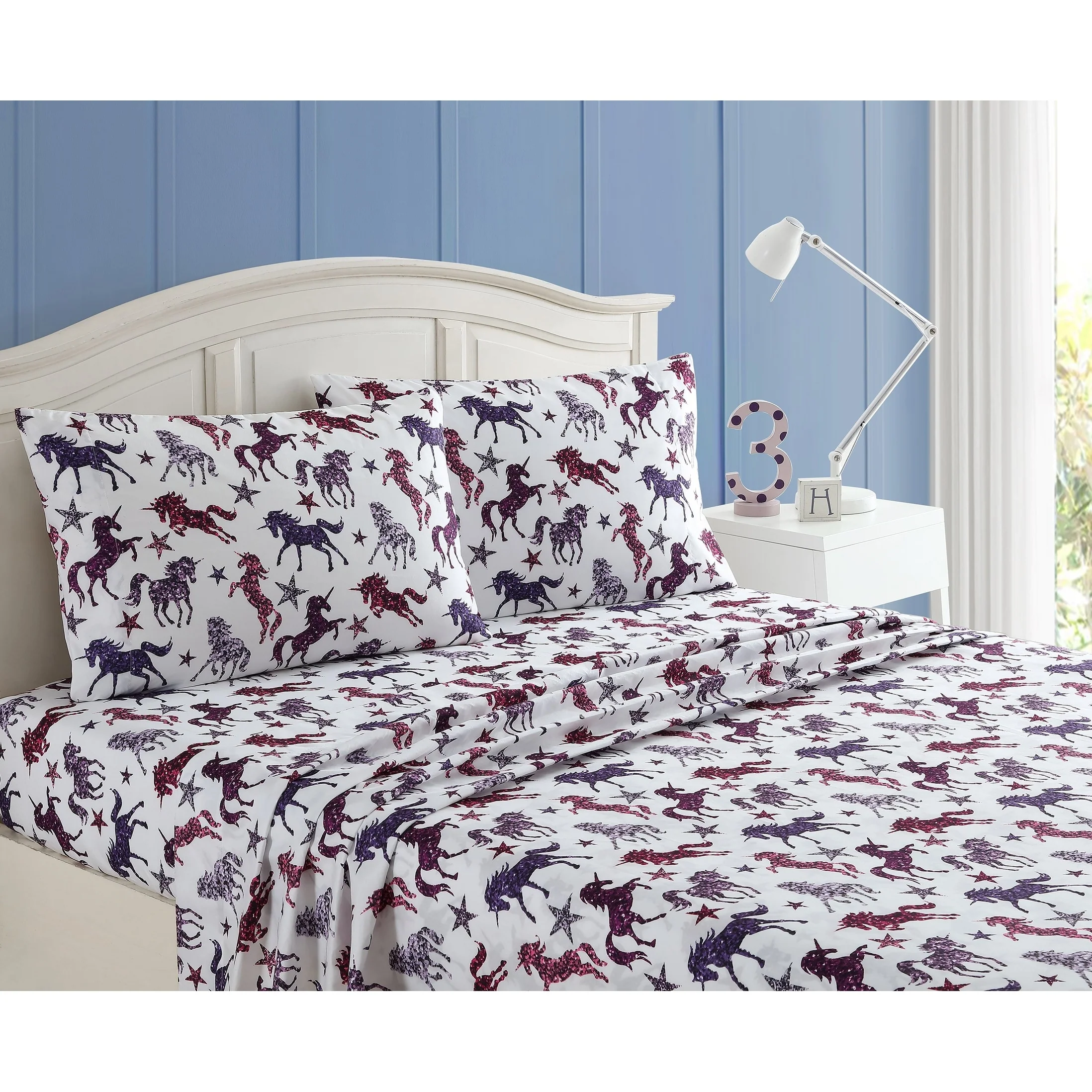 Asher Home Glitter Unicorn Pink Kid's Microfiber Sheet Set