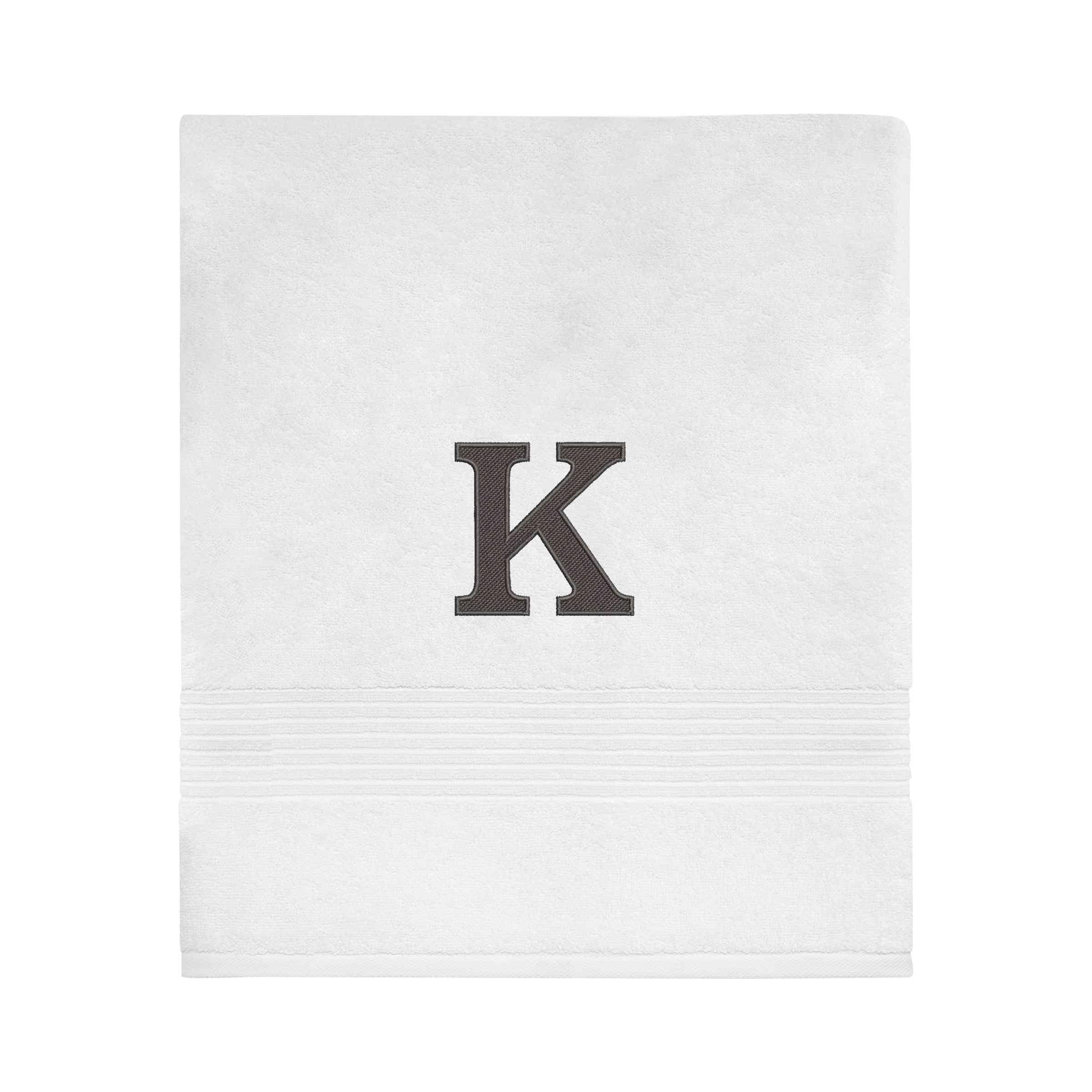 Avanti Linens Wht/Gry Block Monogram Bath Towel - Bath Towel