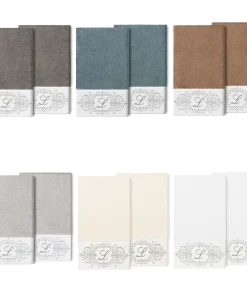 Authentic Hotel and Spa 100% Turkish Cotton Monica 2PC Embellished Bath Towel Set