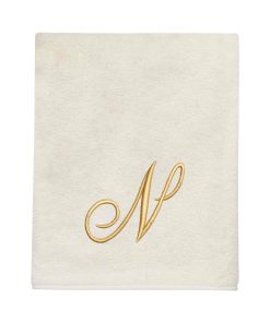 Avanti Linens Ivory/Gold Script Monogram Bath Towel Letter N - Bath Towel