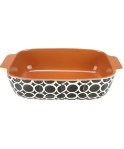 12" Basic Luxury Decorative Black and White Circle Rectangular Terracotta Oven Baking Dish