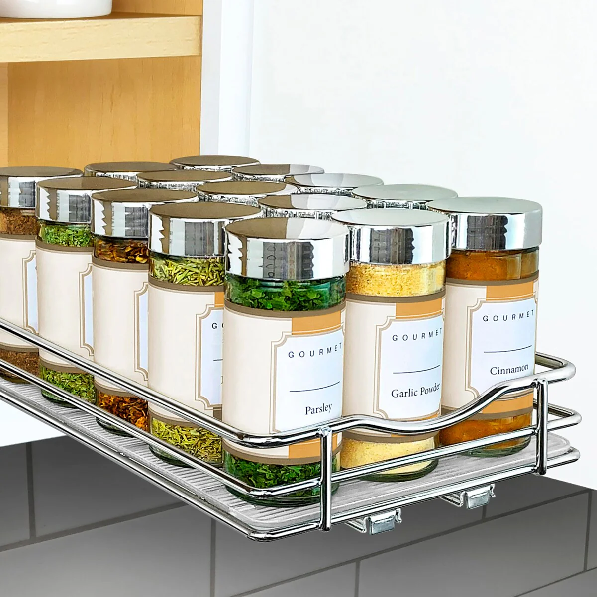 ® Pull Out Spice Rack Organizer for Cabinet - 6-1/4 inch Wide - Slide Out Rack - Sliding Spice Organizer Shelf - Chrome
