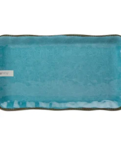 17L in. x 10.75W in. Veranda Cracked Glaze Solid Wavy Edge Melamine Serving Platter Indoor Outdoor Rectangle Ocean Blue