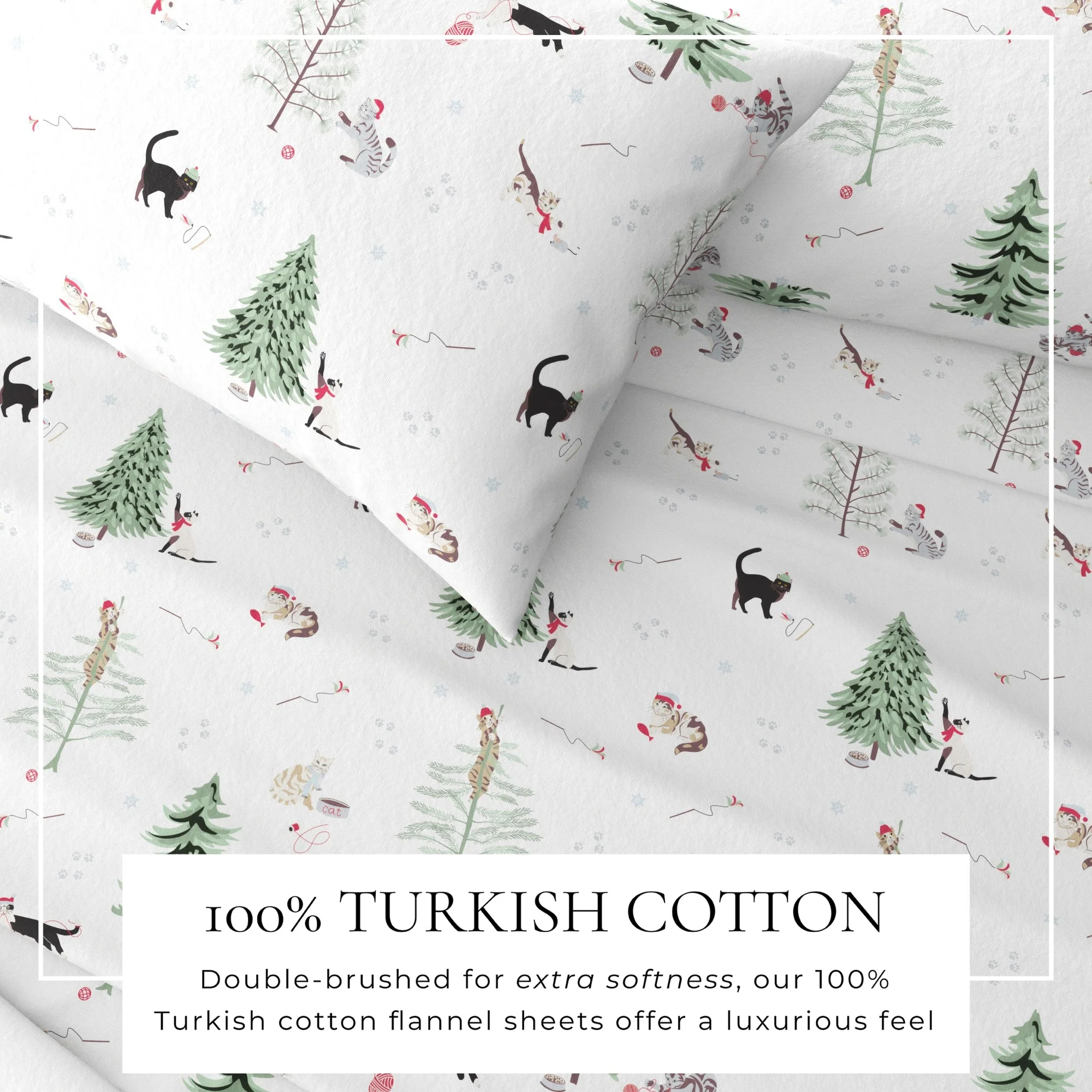 Linery & Co. Turkish Cotton Double-Brushed Christmas Flannel Bed Sheet Set