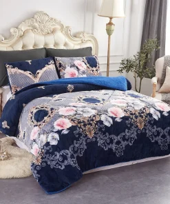 3-Piece Floral Printed Sherpa-Backing Reversible Comforter Set
