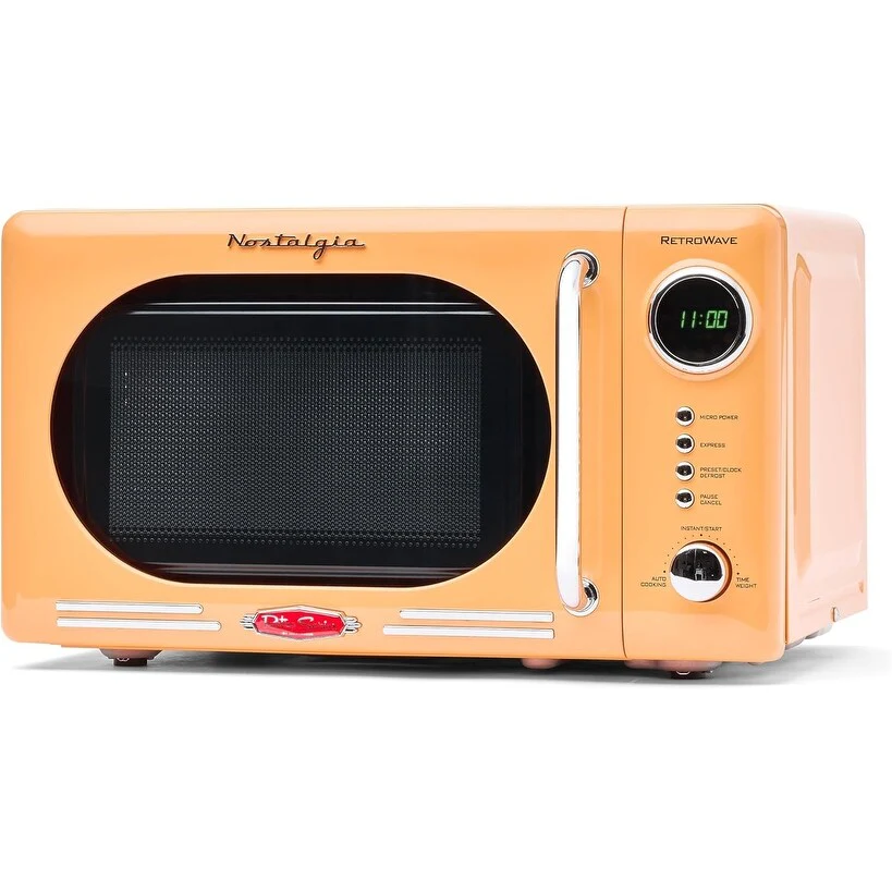 0.7 Cu Ft Retro Microwave with 700W Power & Vibrant Orange Finish for Compact Kitchens