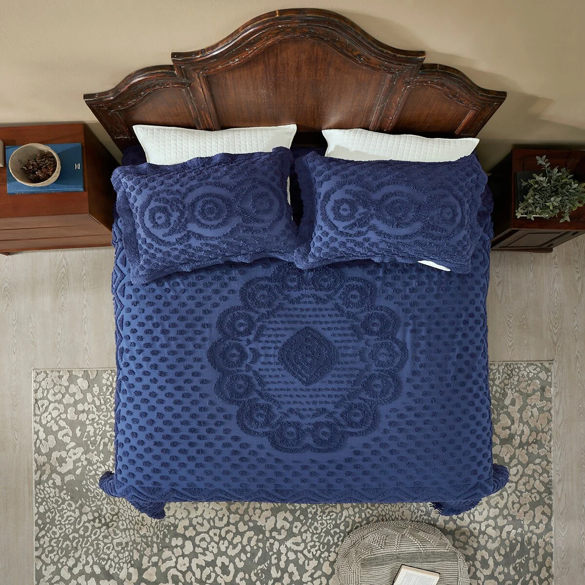 Better Trends Heirloom Collection 100% Cotton Tufted lightweight Medallion Design Machine Washable Bedspread Set