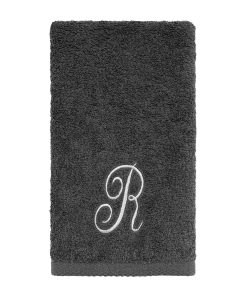Avanti Linens Granite/Silver Script Monogram Fingertip Towel Letter R - Fingertip Towel