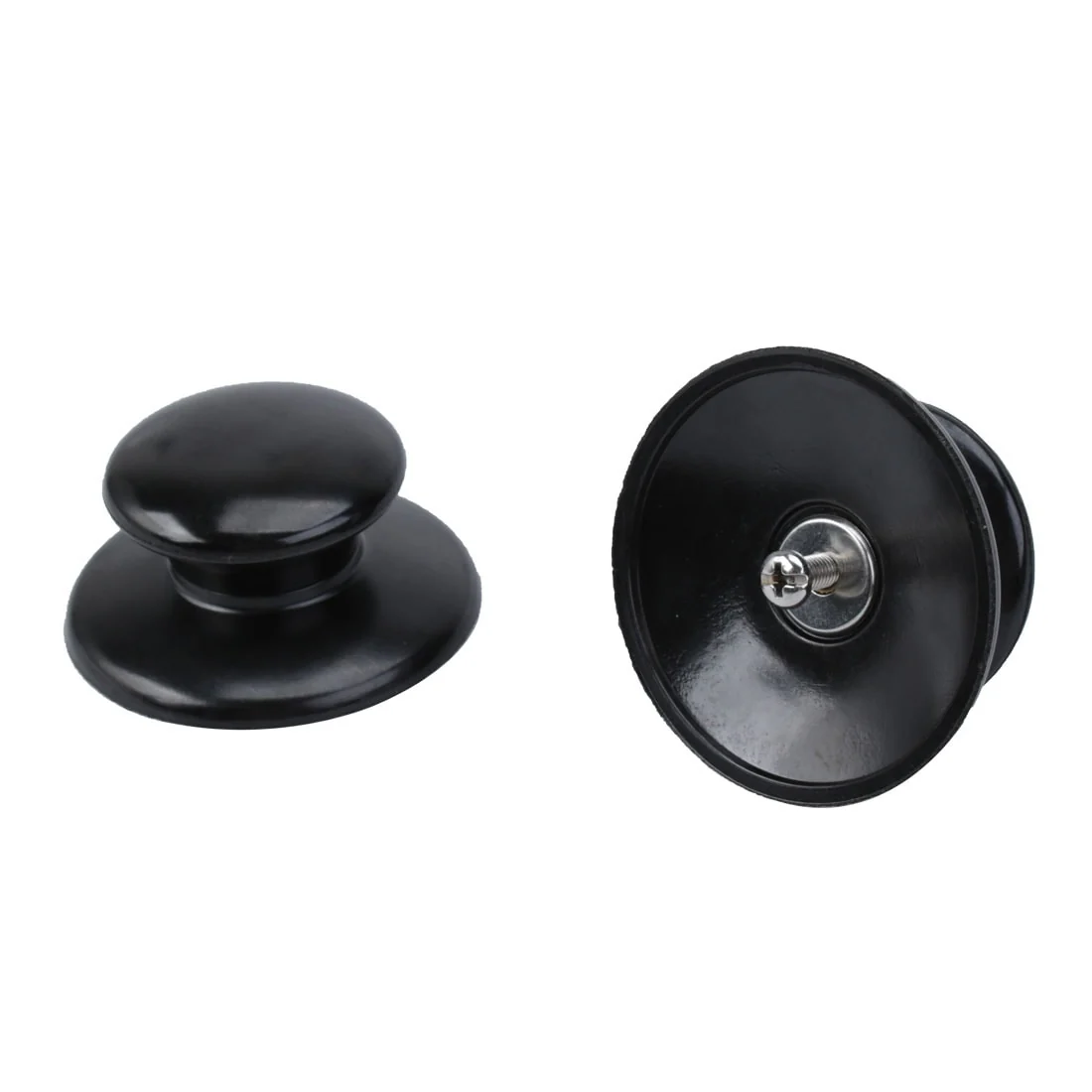 Home Plastic Round Design Skillet Frying Pan Pot Lid Cover Knob Handgrip 2 Pcs - Black,Silver Tone - 6 x 3.3cm/2.4" x 1.3"(D*H)