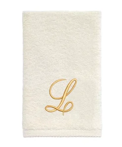Avanti Linens Ivory/Gold Script Monogram Fingertip Towel Letter L - Fingertip Towel