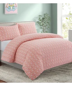 Kids Girls Printed 600 Thread Count Soft Cotton Blend Percale Duvet Cover Set with Corner Tie and Zipper, Pink Unicorn Rainbow