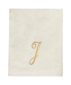 Avanti Linens Ivory/Gold Script Monogram Bath Towel Letter J - Bath Towel