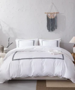 Cotton Sateen 500TC Hotel Stitch Duvet Cover Set, Herringbone Pattern