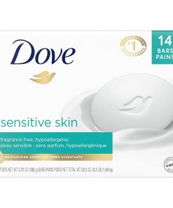Dove Beauty Bar More Moisturizing Than Bar Soap for Softer Skin, Fragrance-Free, Hypoallergenic Beauty Bar Sensitive Skin With Gentle Cleanser 3.75 oz 14 Bars