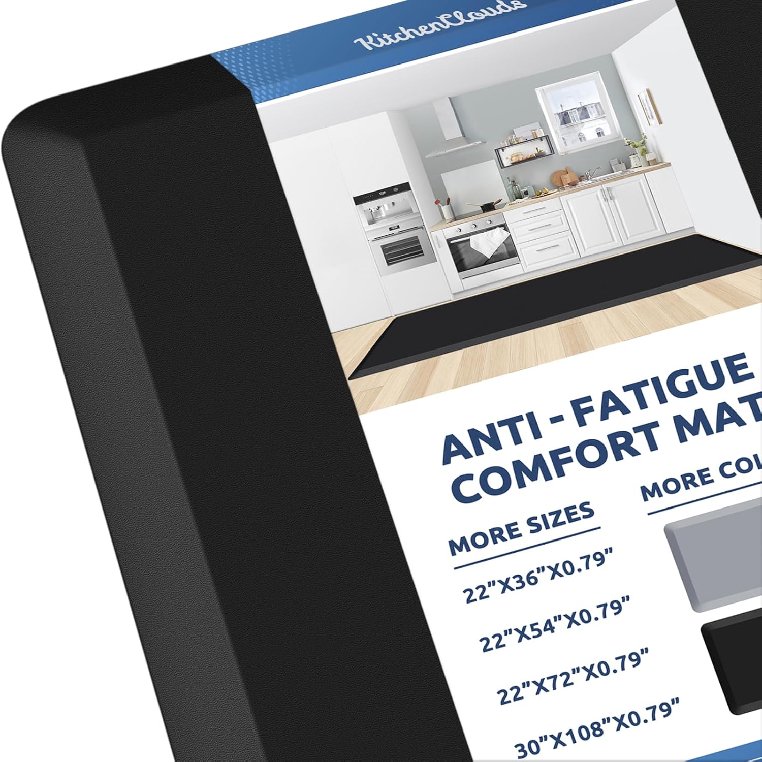 KitchenClouds Kitchen Mat Cushioned Anti Fatigue Rug 17.3"x28" Waterproof, Non Slip, Standing and Comfort Desk/Floor Mats for House Sink Office (Black)