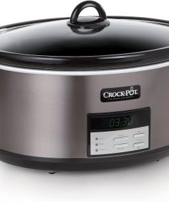 Crock-Pot Large 8-Quart Programmable Slow Cooker with Auto Warm Setting, Black Stainless Steel (Pack of 1)