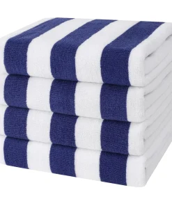 , Cabana Stripe Beach Towels 4 Packed, 100% Cotton Extra Large Pool Towels, Oversized Swim Towels, Soft Absorbent Quick Dry