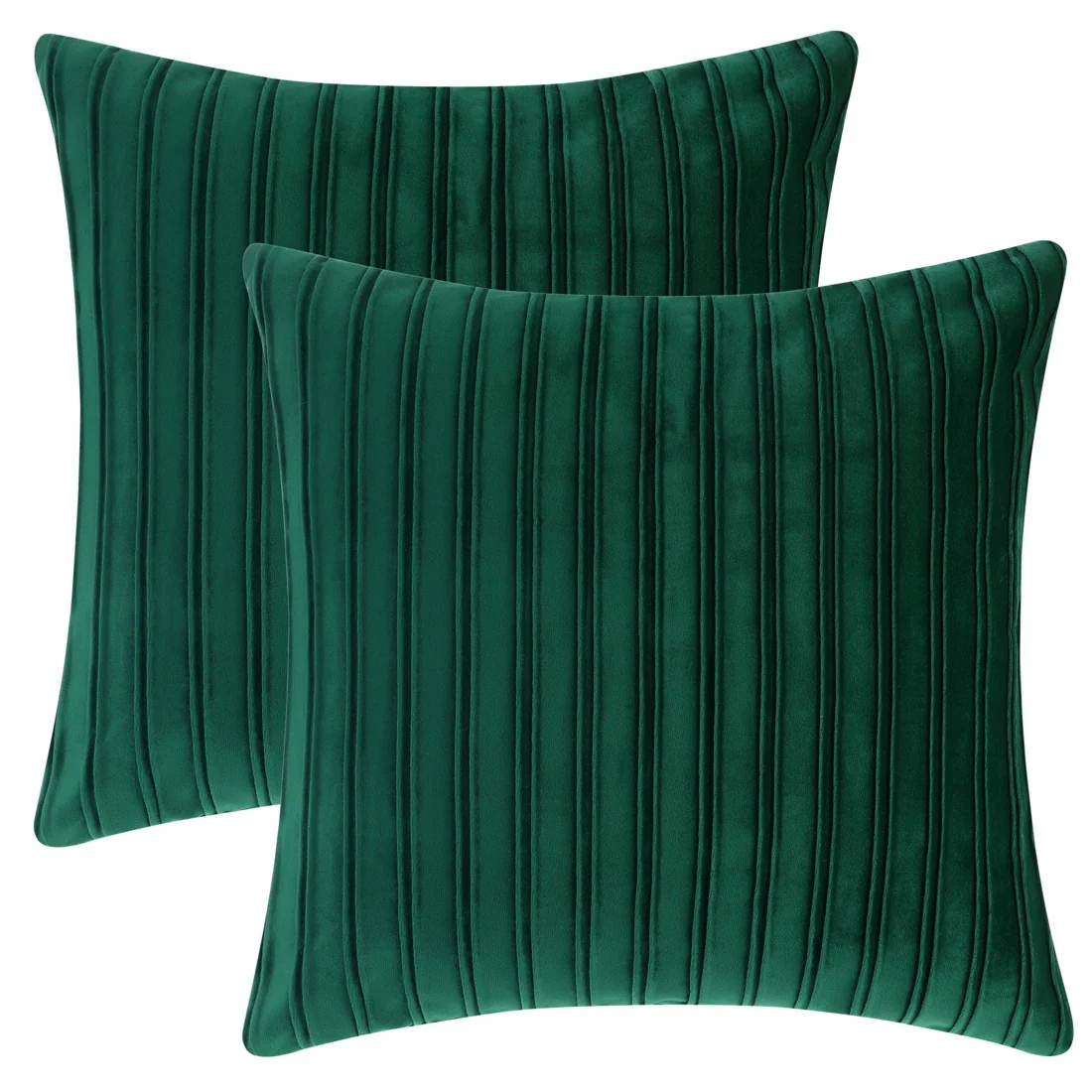 2 Pcs Thick Velvet Striped Pillow Covers, Pleated Front Cushion Covers