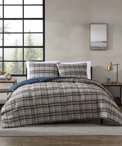 Eddie Bauer Rugged Plaid Brown Microsuede Reversible Duvet Cover Set