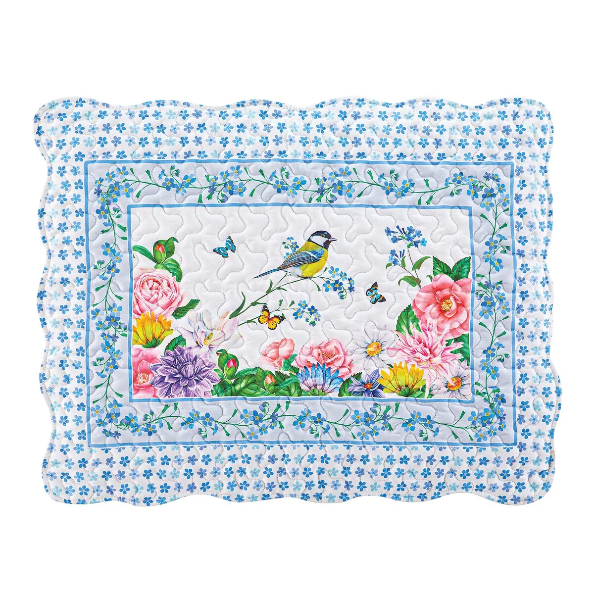 Floral Colorful Garden Blooms and Birds Pillow Sham Set