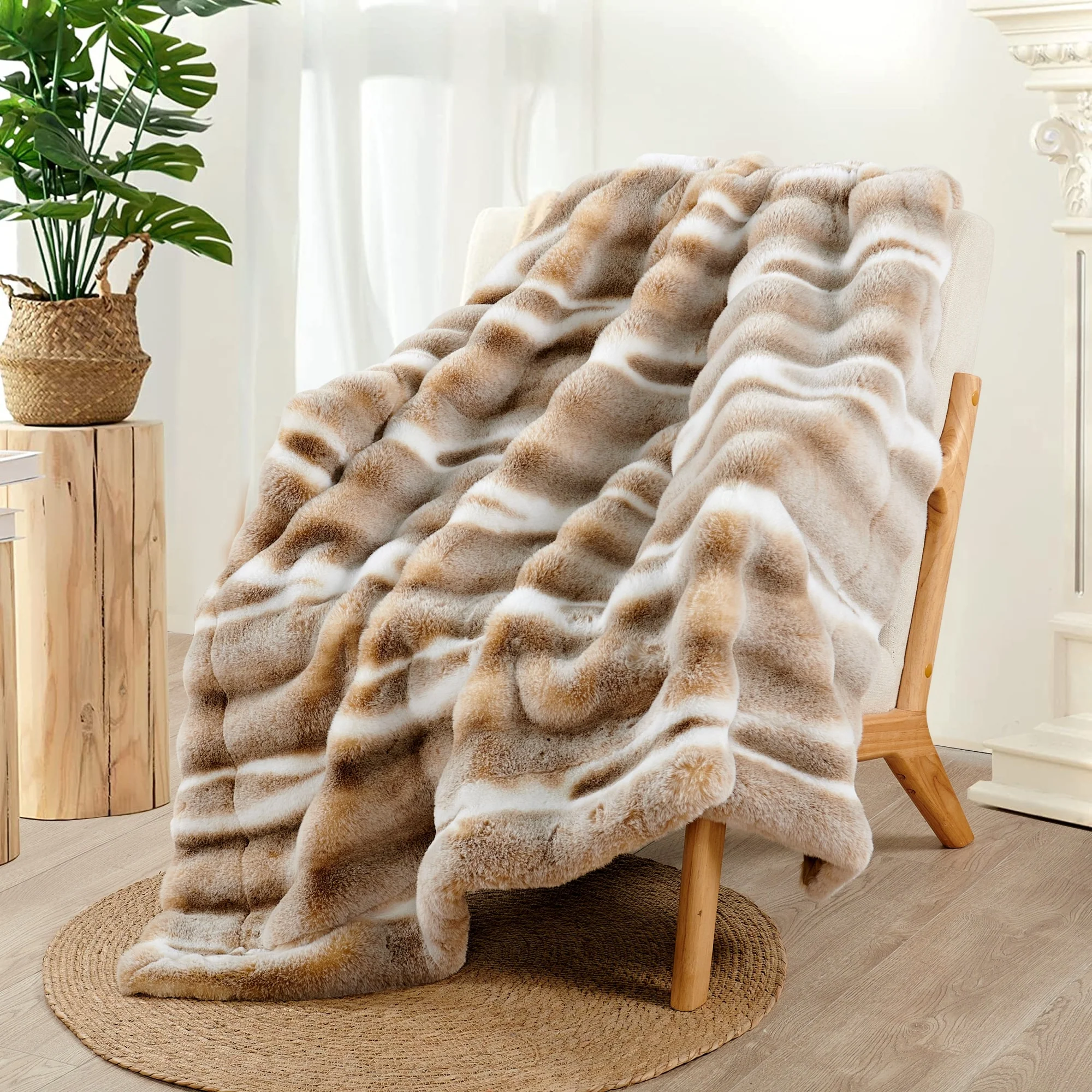 Home Soft Things Tip Dying Two Tone FauxFur Throw Thick Fuzzy Blanket
