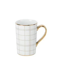 10 Strawberry Street White Porcelain Gold Plaid Mug (Pack of 6)
