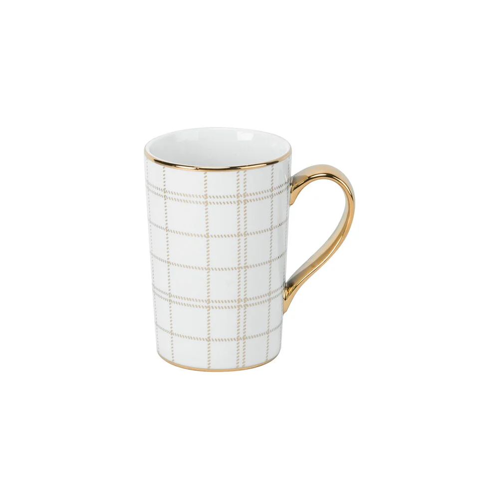 10 Strawberry Street White Porcelain Gold Plaid Mug (Pack of 6)