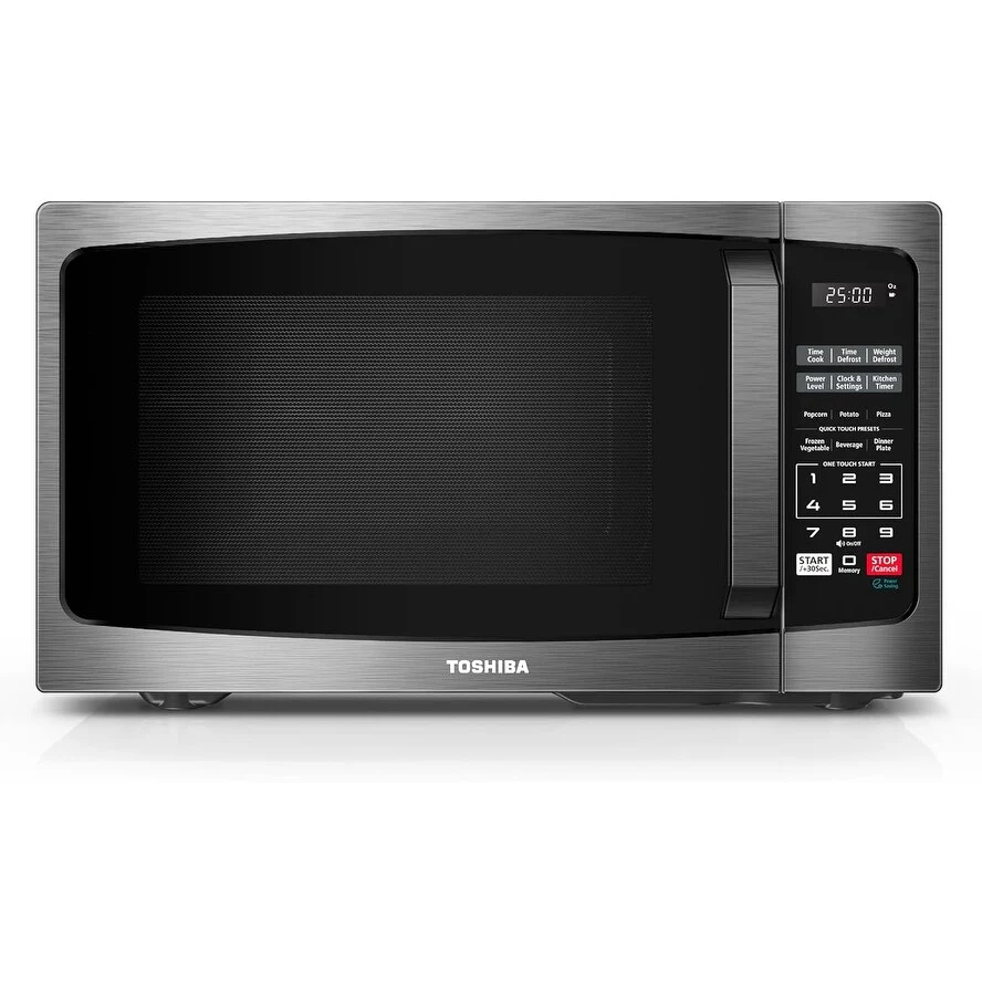 0.9 Cu Ft Compact Microwave with 6 Auto Menus, Mute Function & Child Lock in Black Stainless
