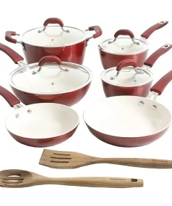 Kenmore Arlington Aluminum Ceramic Coated Nonstick Cookware Set in Red