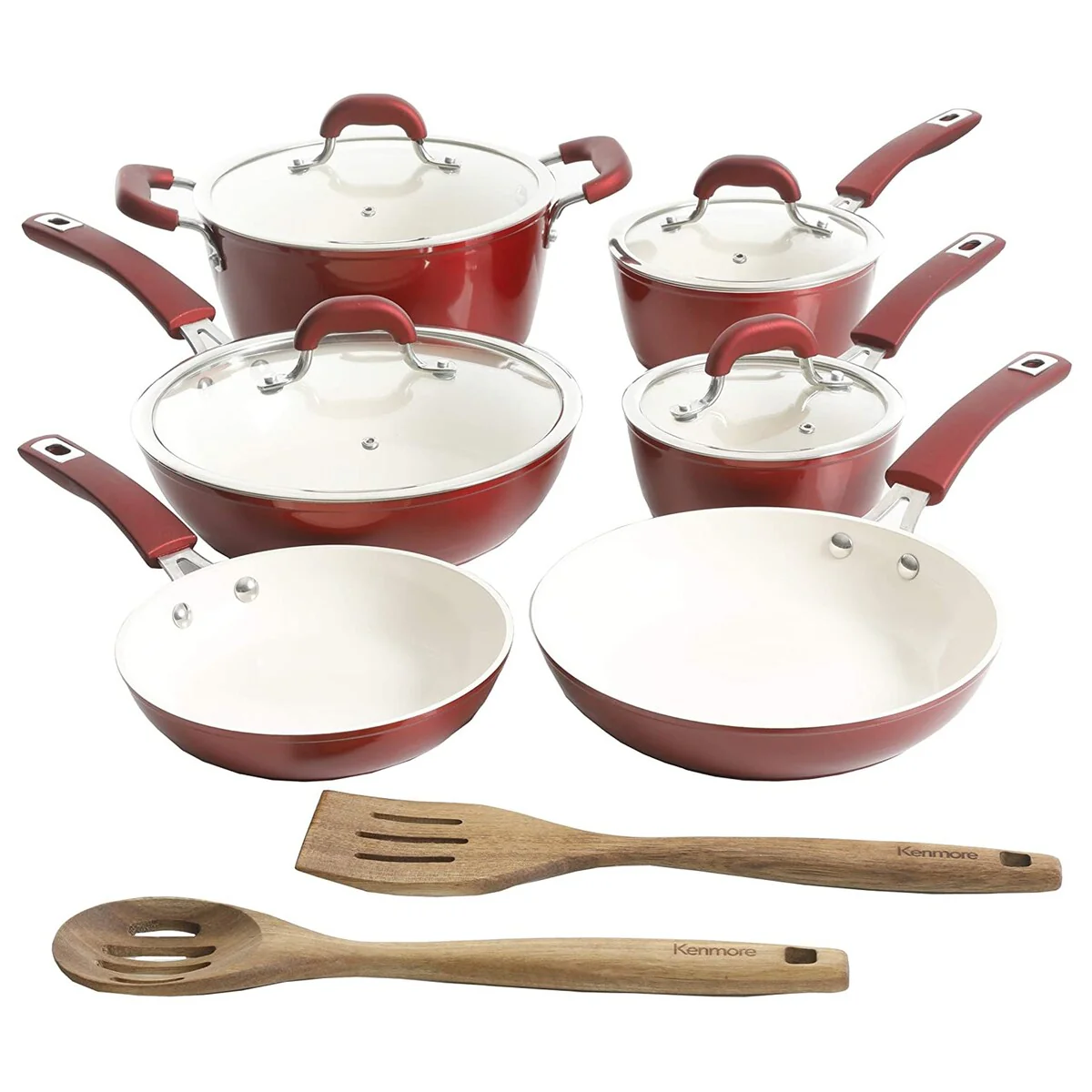 Kenmore Arlington Aluminum Ceramic Coated Nonstick Cookware Set in Red