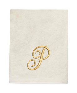 Avanti Linens Ivory/Gold Script Monogram Bath Towel Letter P - Bath Towel